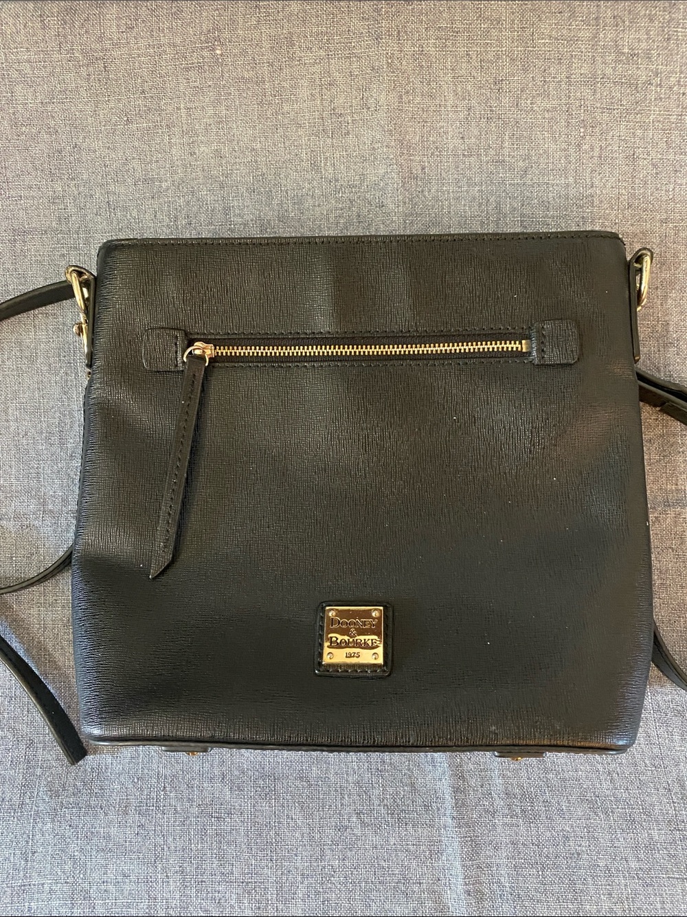 Dooney & Bourke Black Safiano Leather Crossbody with Gold Hardware